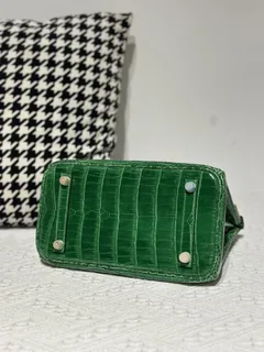 Crocodile Leather Bamboo Green 25cm Glossy Gold Hardware Top Handle Tote Bag WCB217 image 6