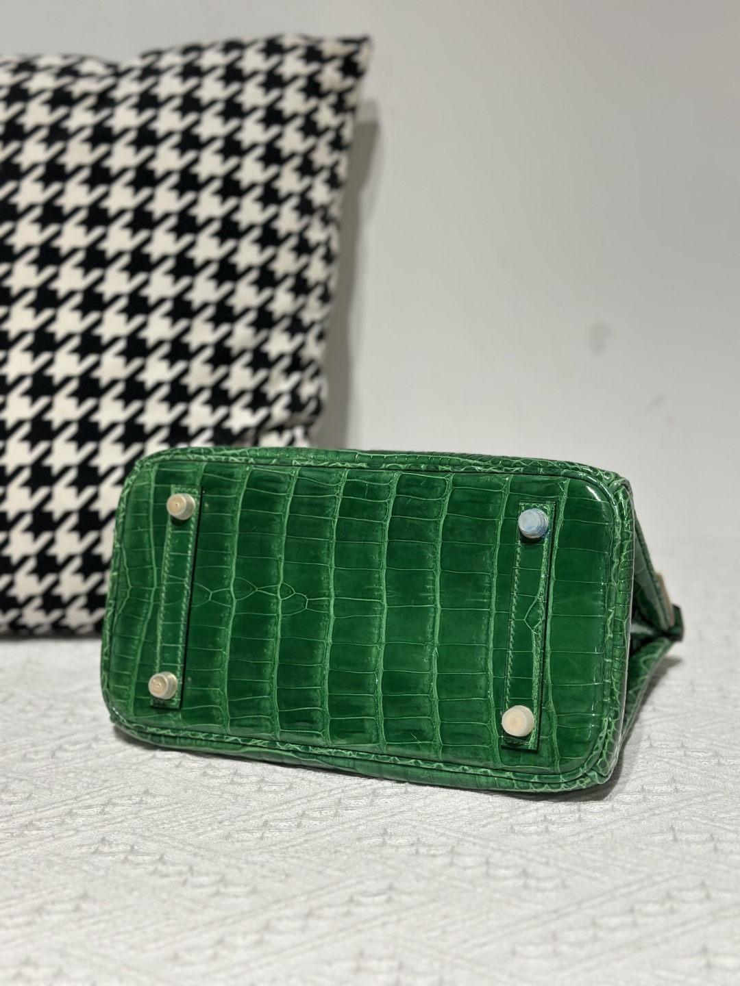 Crocodile Leather Bamboo Green 25cm Glossy Gold Hardware Top Handle Tote Bag WCB217 image 6