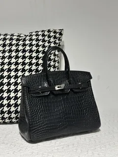 Crocodile Leather Black 25cm Matte Silver Hardware Top Handle Tote Bag WCB219 image 2
