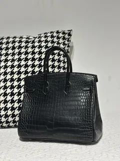 Crocodile Leather Black 25cm Matte Silver Hardware Top Handle Tote Bag WCB219 image 3