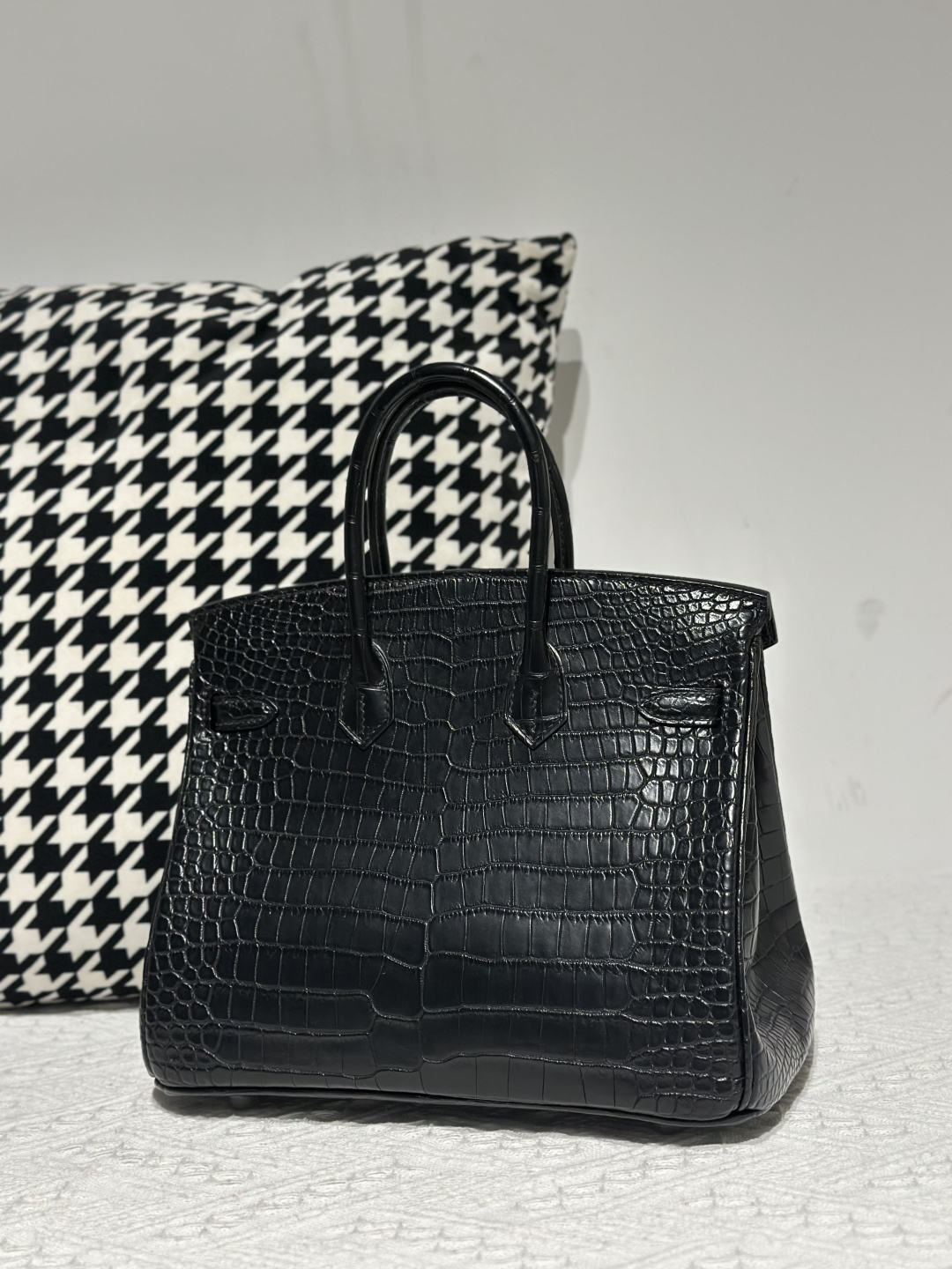 Crocodile Leather Black 25cm Matte Silver Hardware Top Handle Tote Bag WCB219 photo 3
