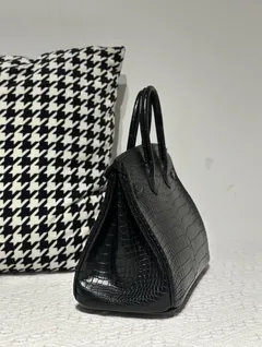 Crocodile Leather Black 25cm Matte Silver Hardware Top Handle Tote Bag WCB219 image 4