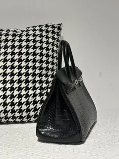 Crocodile Leather Black 25cm Matte Silver Hardware Top Handle Tote Bag WCB219 image 5
