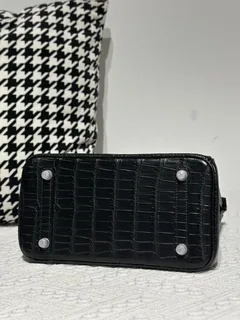 Crocodile Leather Black 25cm Matte Silver Hardware Top Handle Tote Bag WCB219 image 6