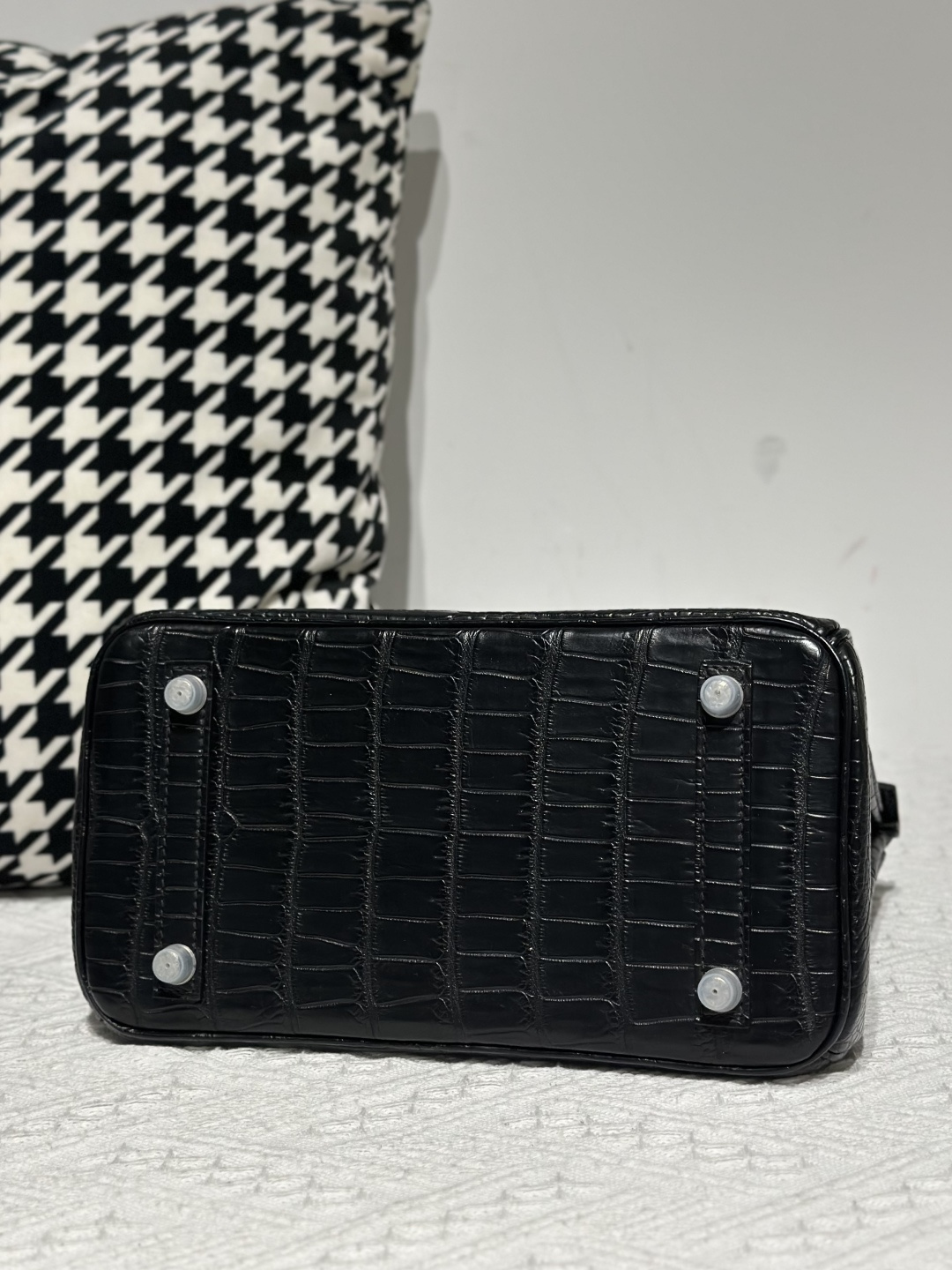 Crocodile Leather Black 25cm Matte Silver Hardware Top Handle Tote Bag WCB219 photo 6