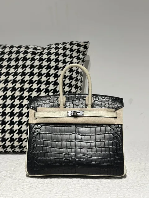 Crocodile Leather 25cm Matte Mixed Leather Silver Hardware Top Handle Tote Bag WCB220