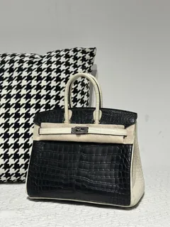 Crocodile Leather 25cm Matte Mixed Leather Silver Hardware Top Handle Tote Bag WCB220 image 2