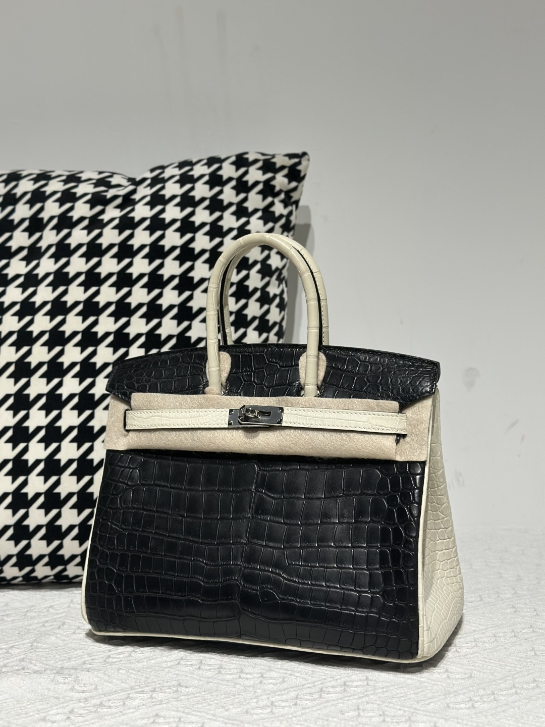Crocodile Leather 25cm Matte Mixed Leather Silver Hardware Top Handle Tote Bag WCB220 photo 2
