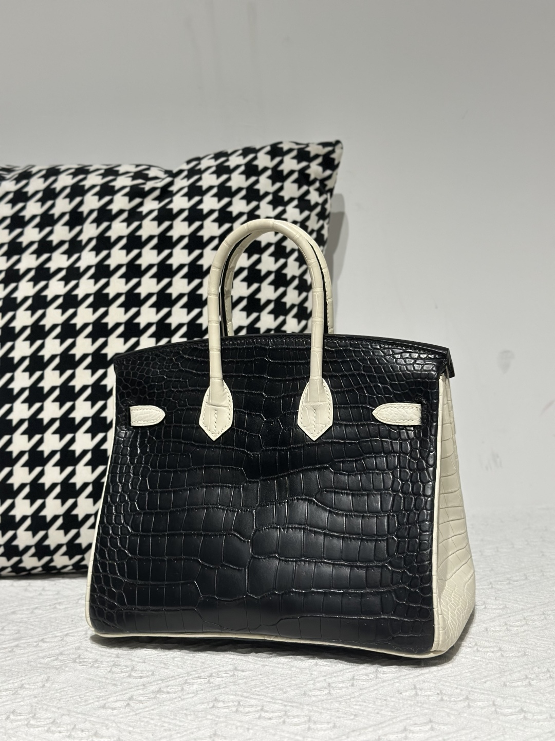 Crocodile Leather 25cm Matte Mixed Leather Silver Hardware Top Handle Tote Bag WCB220 photo 3