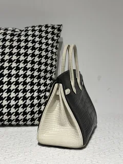 Crocodile Leather 25cm Matte Mixed Leather Silver Hardware Top Handle Tote Bag WCB220 image 4