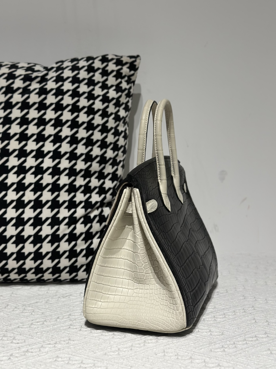 Crocodile Leather 25cm Matte Mixed Leather Silver Hardware Top Handle Tote Bag WCB220 photo 4