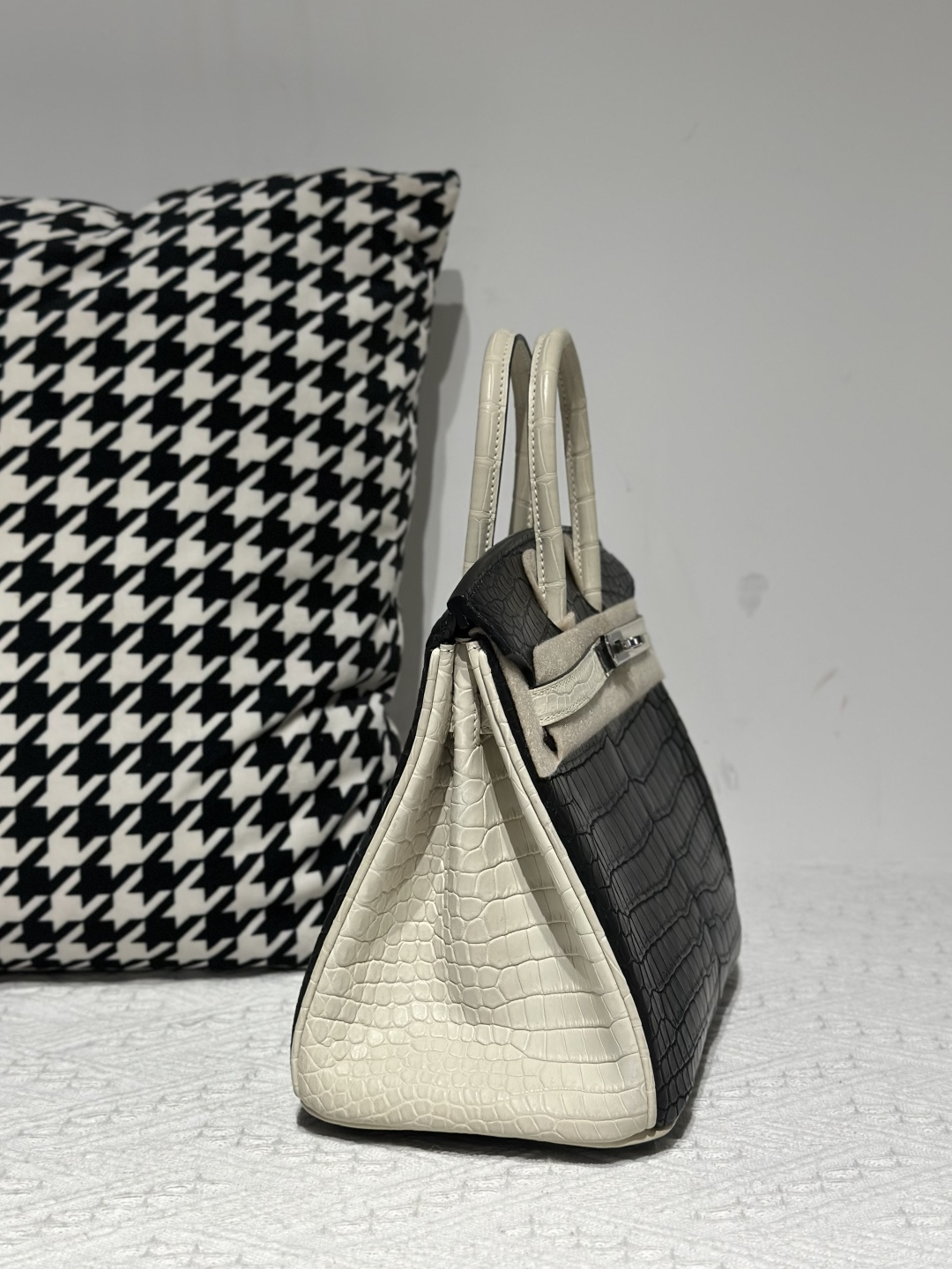 Crocodile Leather 25cm Matte Mixed Leather Silver Hardware Top Handle Tote Bag WCB220 photo 5
