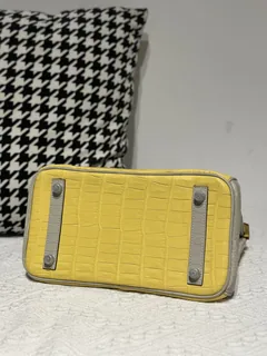 Crocodile Leather Marigold Yellow Pearl Gray 25cm Silver Hardware Top Handle Tote Bag WCB222 image 6