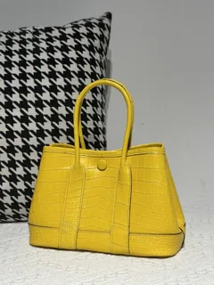 Crocodile Leather Lemon Yellow 23cm Matte Nile Silver Hardware Garden Tote Bag WCB223 image 1