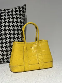 Crocodile Leather Lemon Yellow 23cm Matte Nile Silver Hardware Garden Tote Bag WCB223 image 2