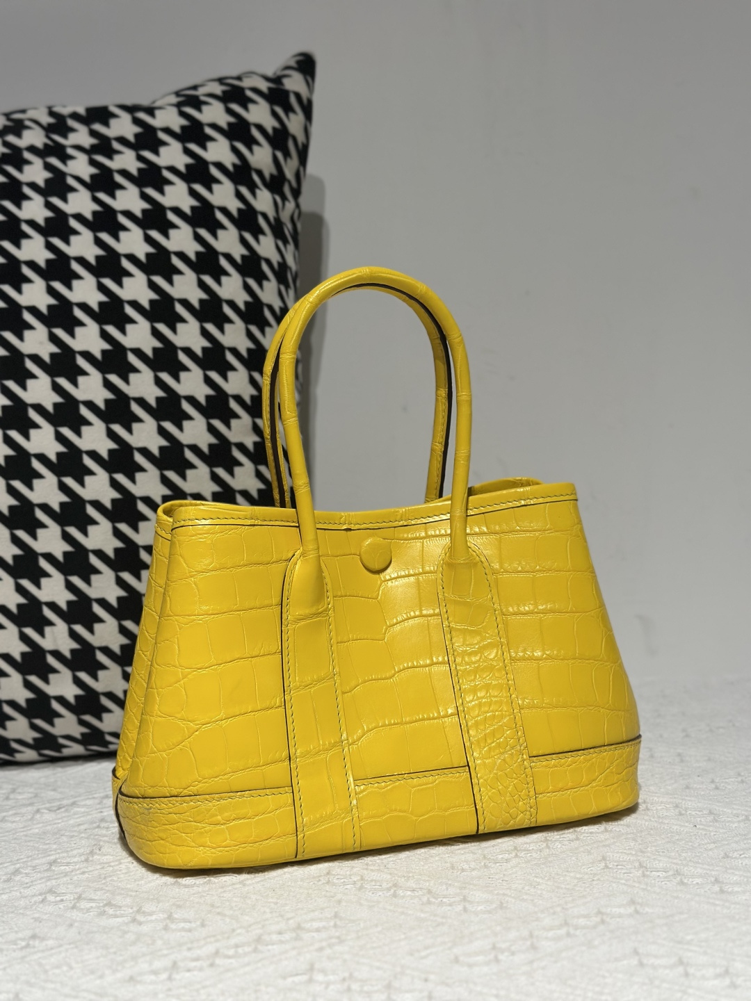 Crocodile Leather Lemon Yellow 23cm Matte Nile Silver Hardware Garden Tote Bag WCB223 photo 2