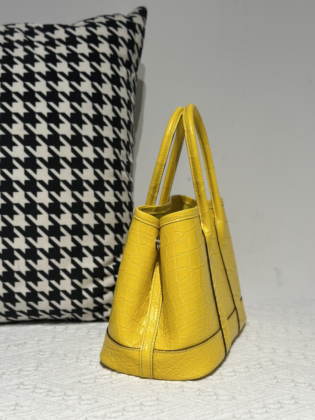 Crocodile Leather Lemon Yellow 23cm Matte Nile Silver Hardware Garden Tote Bag WCB223 photo 4