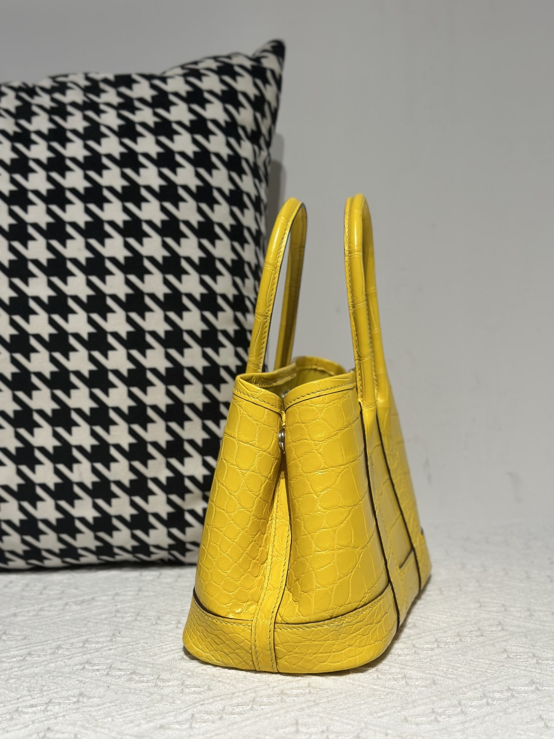 Crocodile Leather Lemon Yellow 23cm Matte Nile Silver Hardware Garden Tote Bag WCB223 photo 5