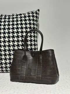 Crocodile Leather Ebony 23cm Matte Nile Silver Hardware Garden Tote Bag WCB224 image 1
