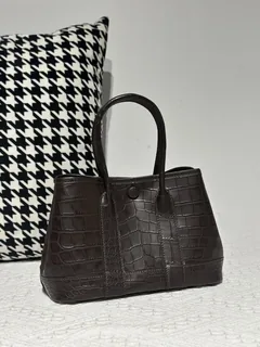 Crocodile Leather Ebony 23cm Matte Nile Silver Hardware Garden Tote Bag WCB224 image 2