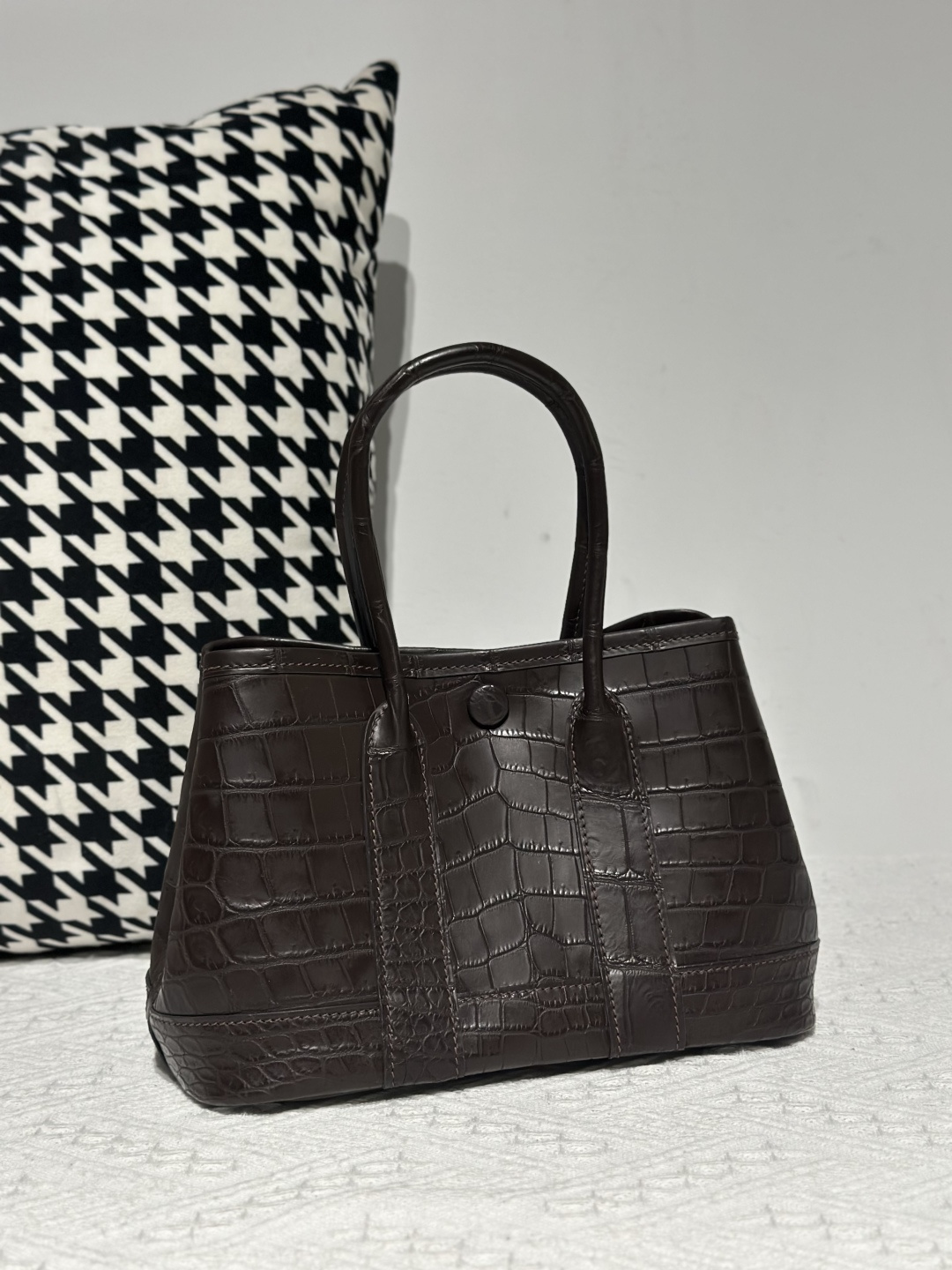 Crocodile Leather Ebony 23cm Matte Nile Silver Hardware Garden Tote Bag WCB224 photo 2