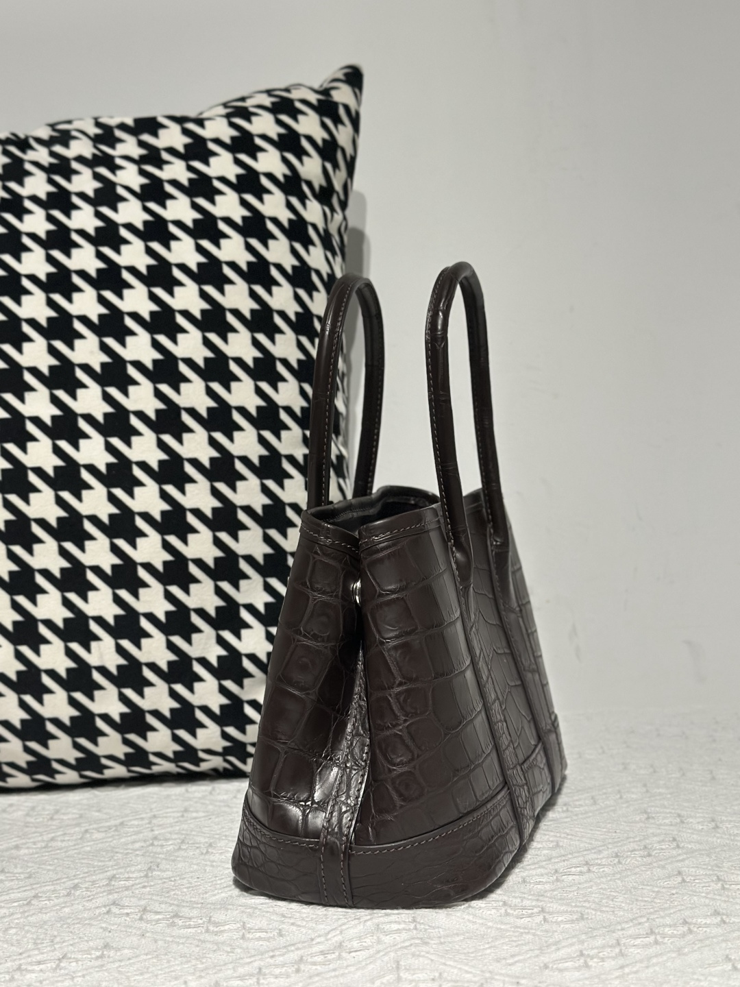 Crocodile Leather Ebony 23cm Matte Nile Silver Hardware Garden Tote Bag WCB224 photo 4