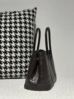 Crocodile Leather Ebony 23cm Matte Nile Silver Hardware Garden Tote Bag WCB224 image 5