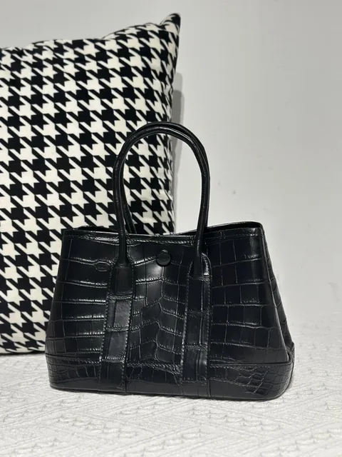 Crocodile Leather Black 23cm Matte Nile Silver Hardware Garden Tote Bag WCB225
