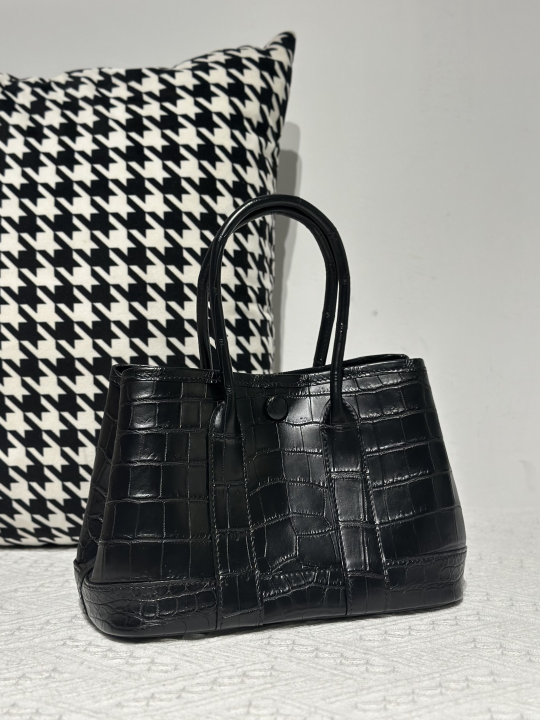 Crocodile Leather Black 23cm Matte Nile Silver Hardware Garden Tote Bag WCB225 photo 2