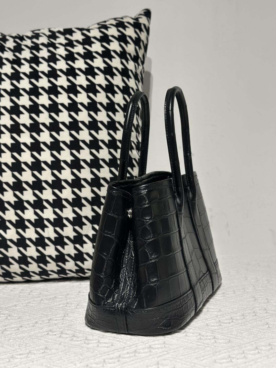 Crocodile Leather Black 23cm Matte Nile Silver Hardware Garden Tote Bag WCB225 photo 4