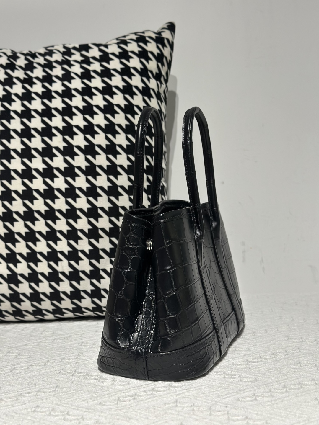 Crocodile Leather Black 23cm Matte Nile Silver Hardware Garden Tote Bag WCB225 photo 5