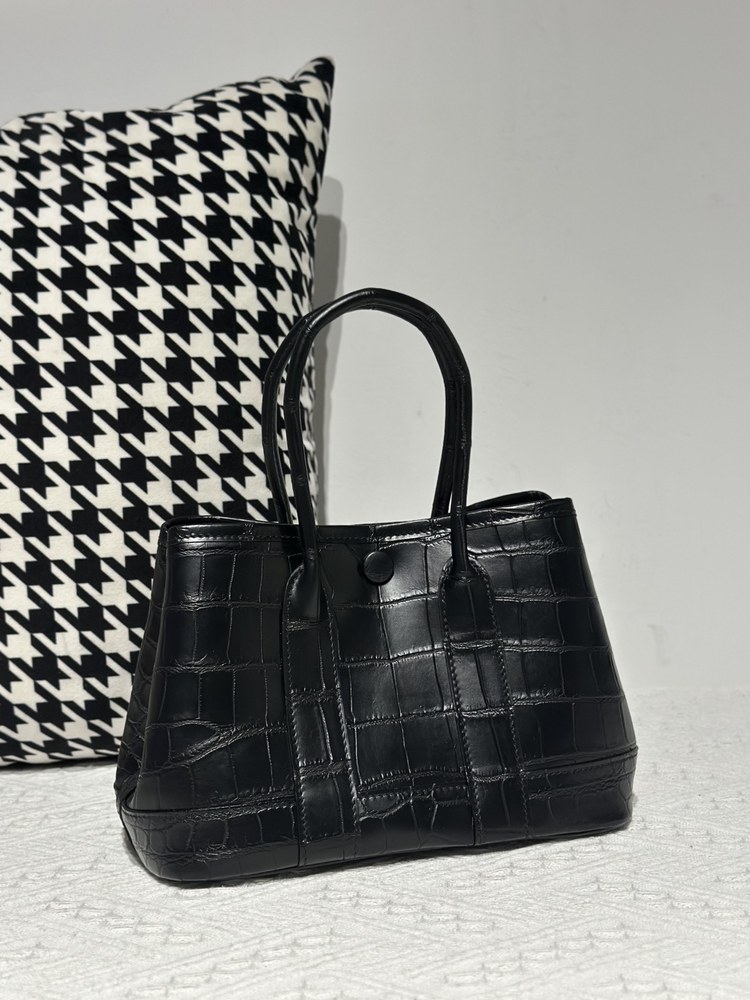 Crocodile Leather Black 23cm Matte Nile Silver Hardware Garden Tote Bag WCB226 photo 2