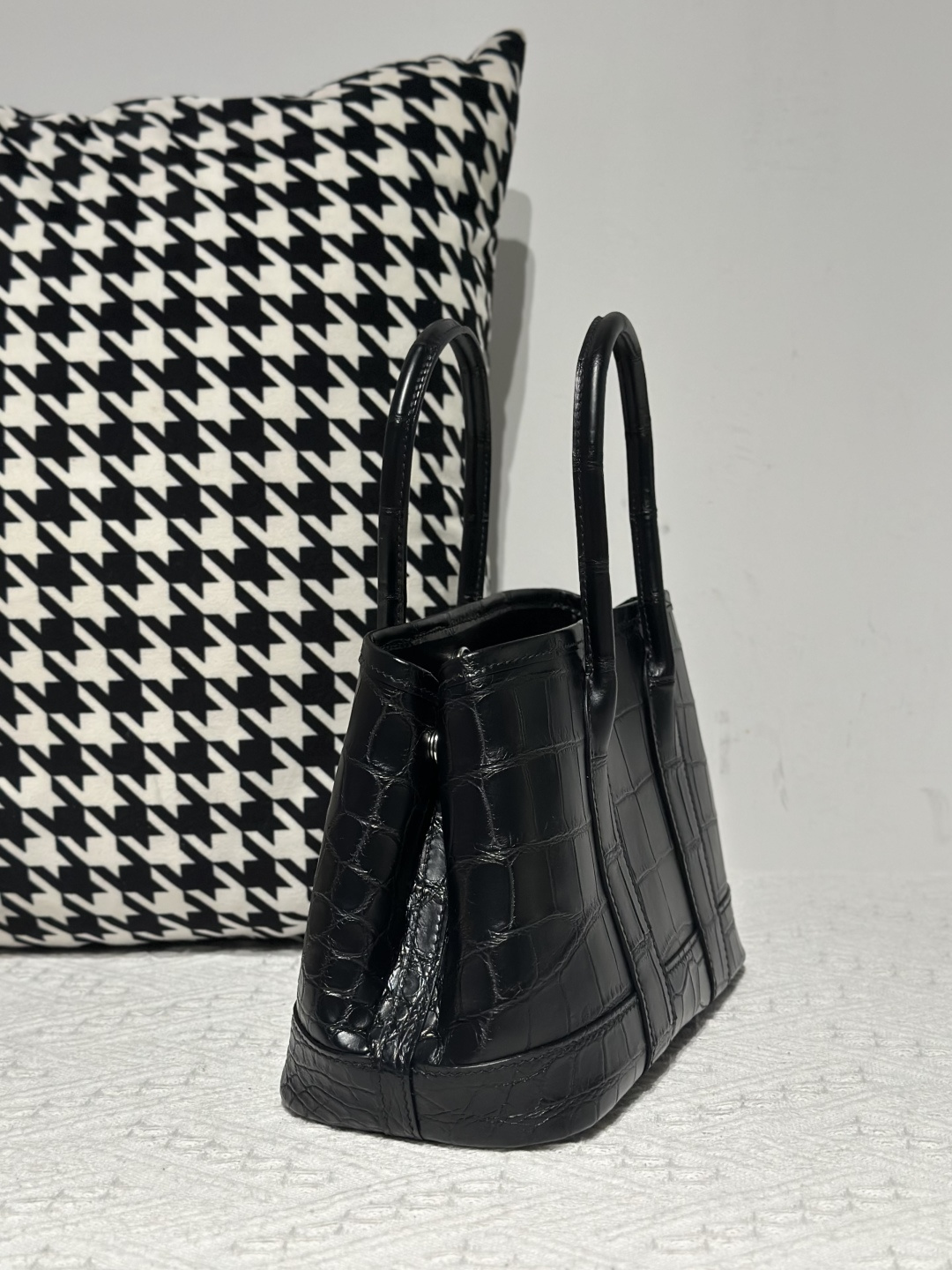 Crocodile Leather Black 23cm Matte Nile Silver Hardware Garden Tote Bag WCB226 photo 4
