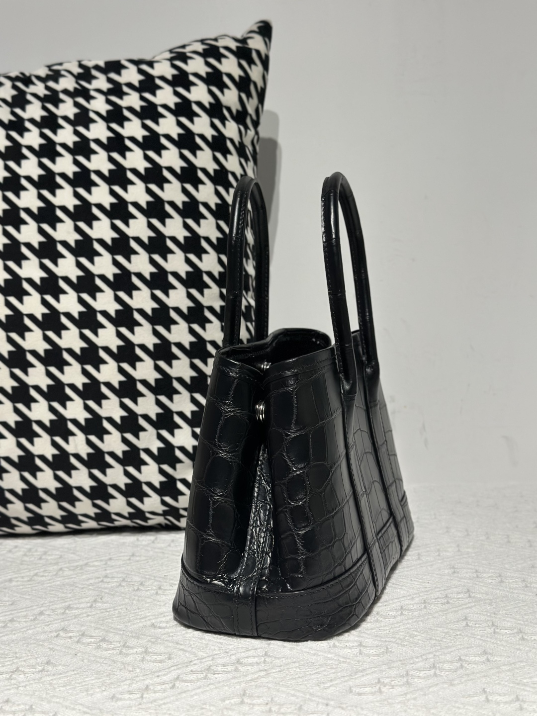 Crocodile Leather Black 23cm Matte Nile Silver Hardware Garden Tote Bag WCB226 photo 5