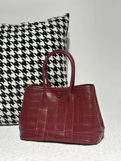 Crocodile Leather 23cm Matte Burgundy Nile Silver Hardware Garden Tote Bag WCB227