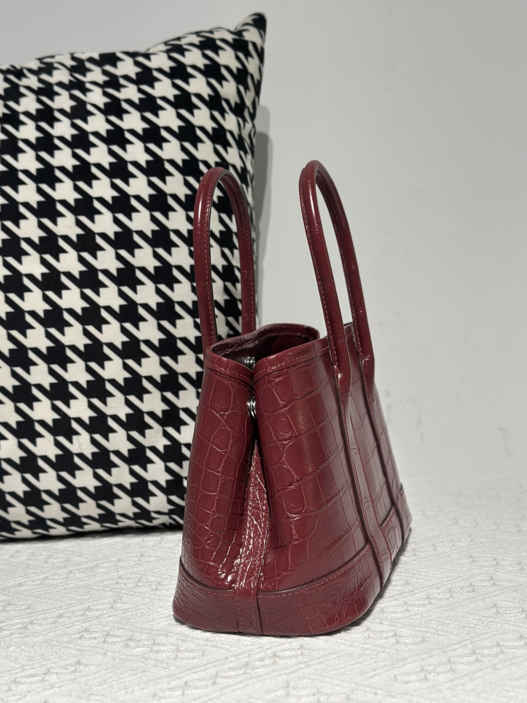 Crocodile Leather 23cm Matte Burgundy Nile Silver Hardware Garden Tote Bag WCB227 photo 4