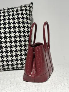 Crocodile Leather 23cm Matte Burgundy Nile Silver Hardware Garden Tote Bag WCB227 image 5