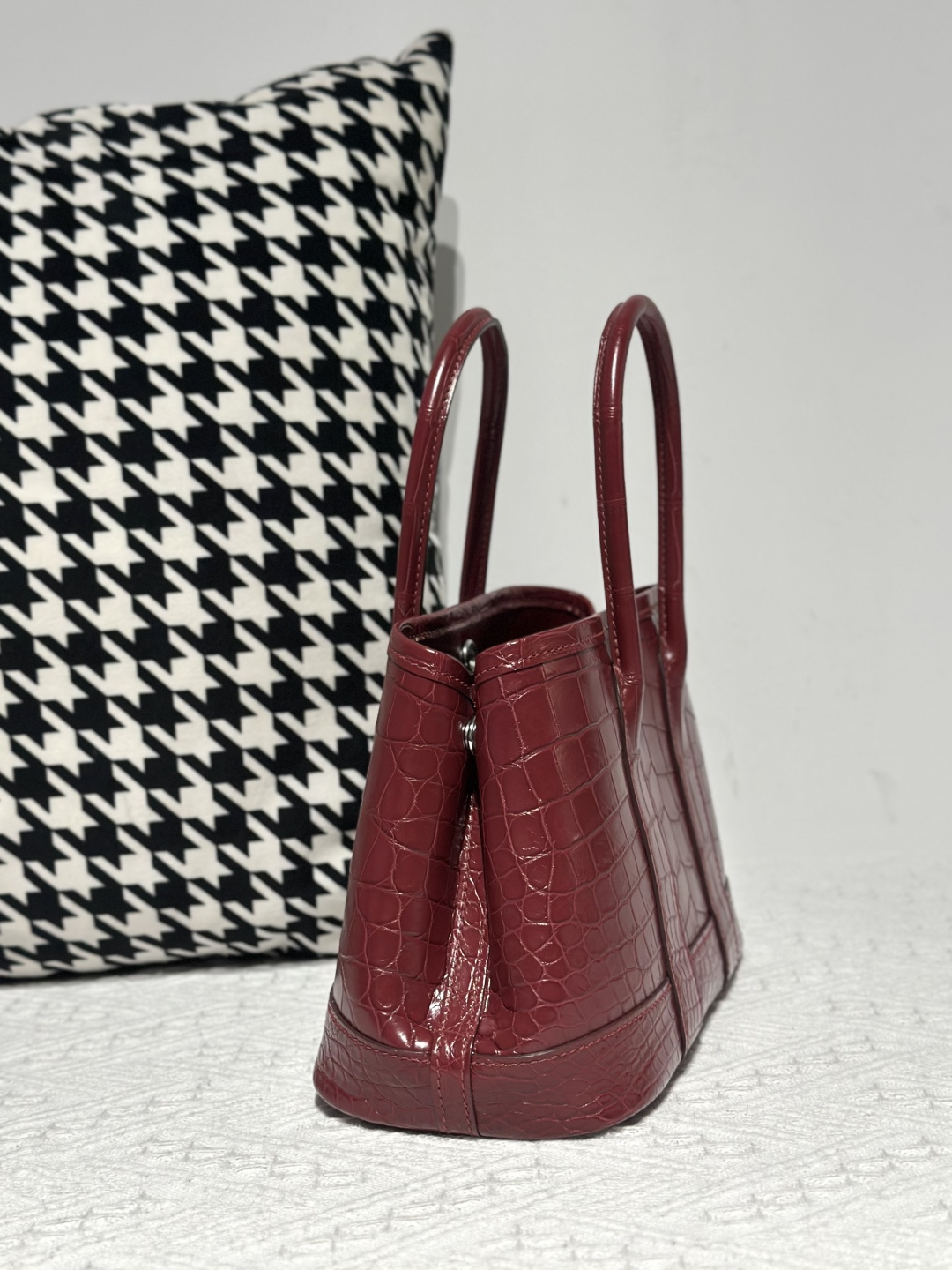 Crocodile Leather 23cm Matte Burgundy Nile Silver Hardware Garden Tote Bag WCB227 photo 5