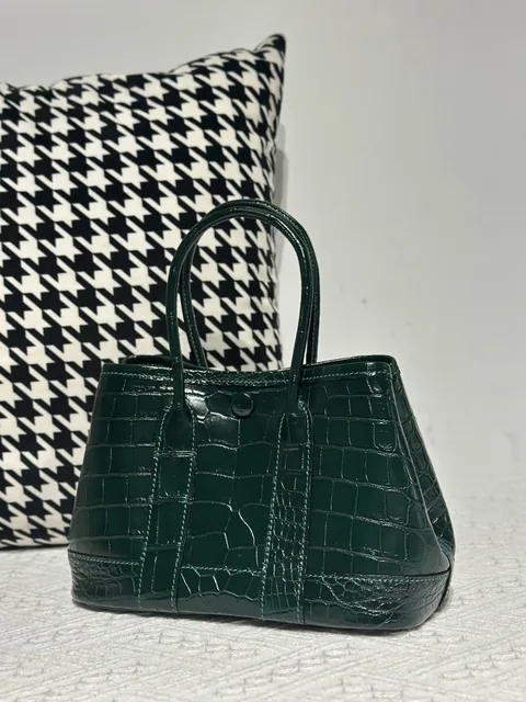 Crocodile Leather Emerald Green 23cm Matte Nile Silver Hardware Garden Tote Bag WCB228