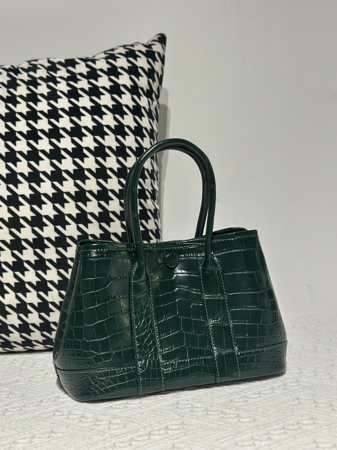 Crocodile Leather Emerald Green 23cm Matte Nile Silver Hardware Garden Tote Bag WCB228 photo 2