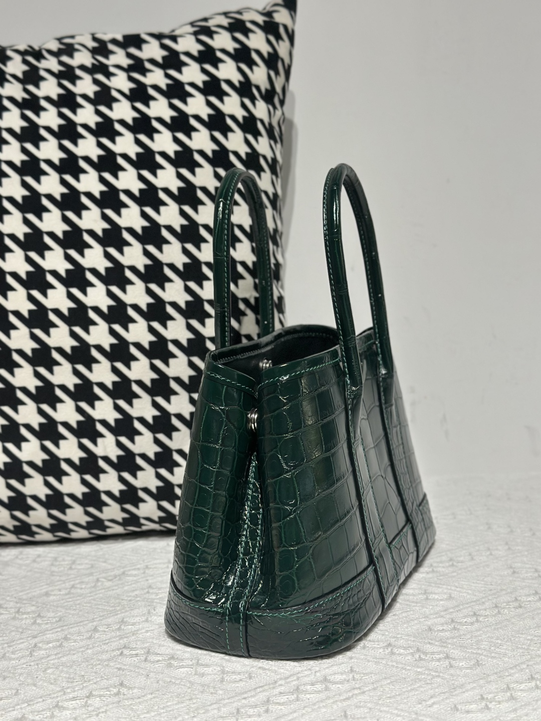 Crocodile Leather Emerald Green 23cm Matte Nile Silver Hardware Garden Tote Bag WCB228 photo 4