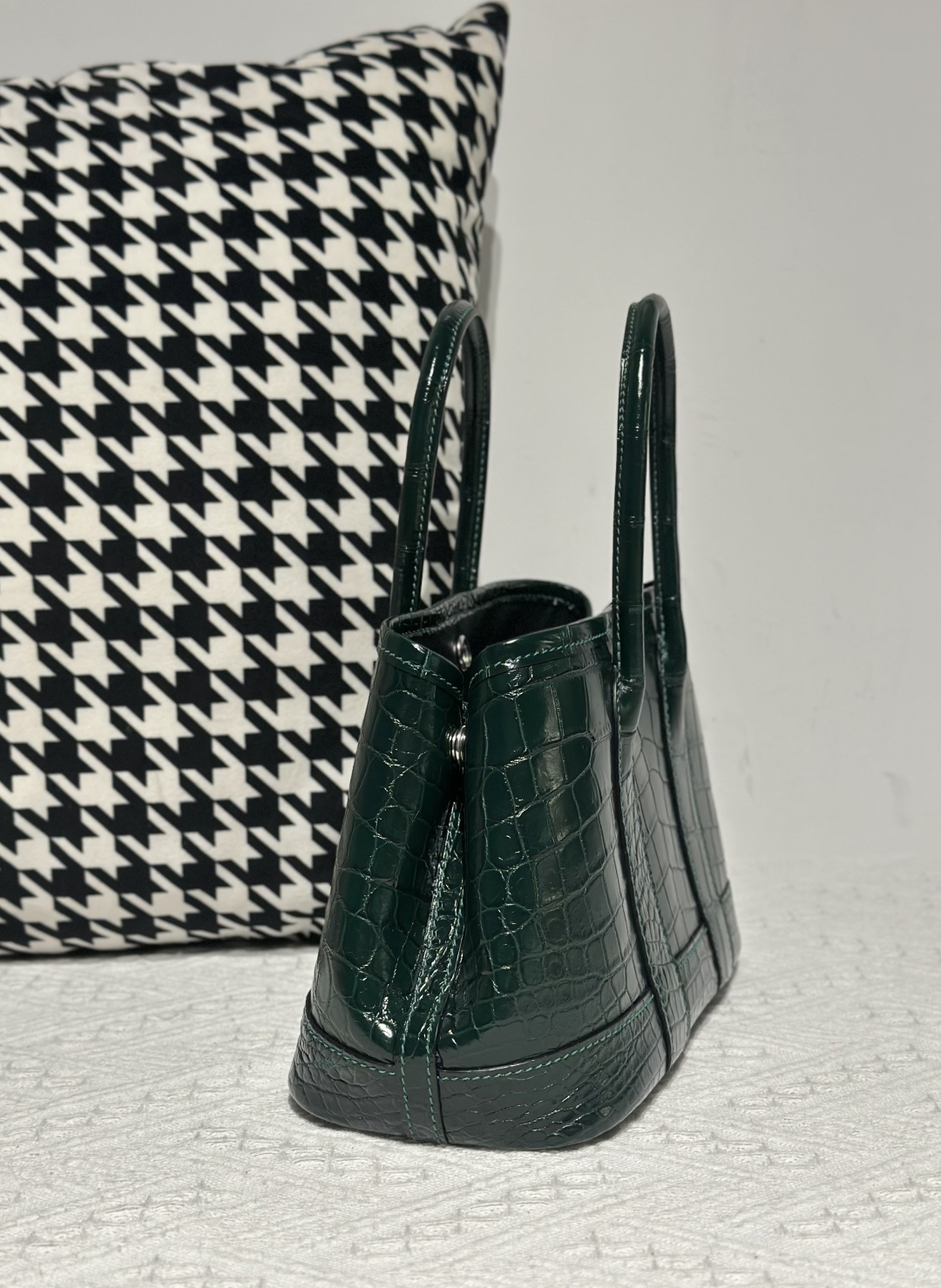 Crocodile Leather Emerald Green 23cm Matte Nile Silver Hardware Garden Tote Bag WCB228 photo 5