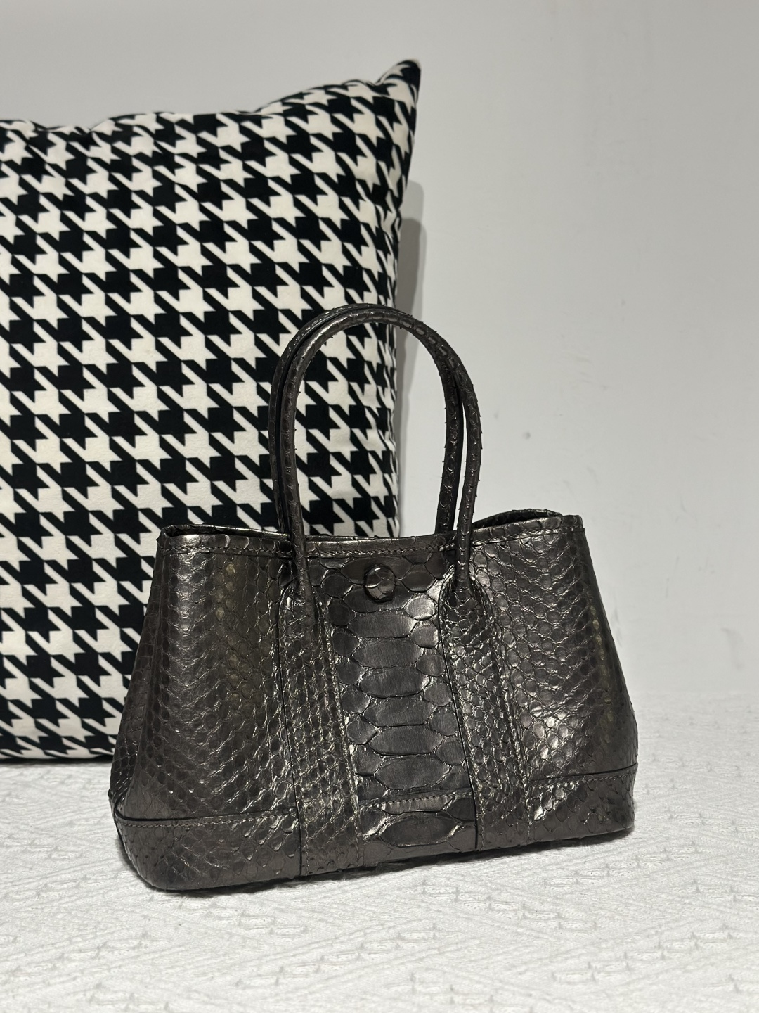Crocodile Leather Belly Cut 23cm Antique Bronze Silver Hardware Garden Tote Bag WCB229 photo 2