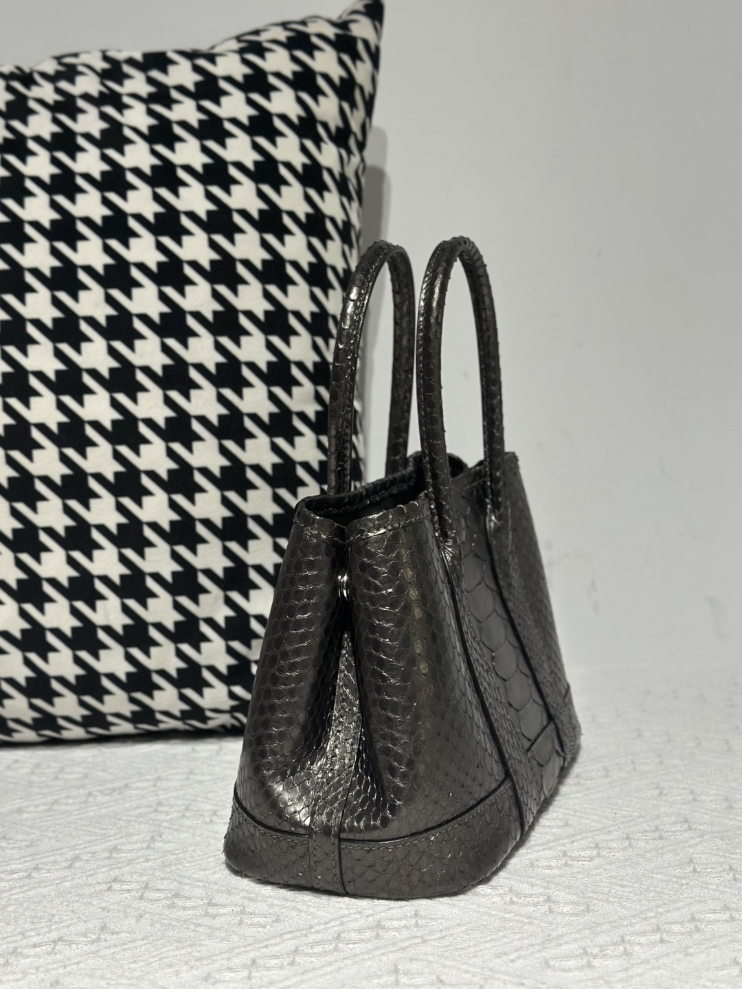 Crocodile Leather Belly Cut 23cm Antique Bronze Silver Hardware Garden Tote Bag WCB229 photo 4