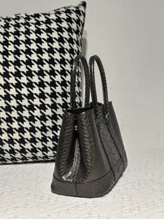 Crocodile Leather Belly Cut 23cm Antique Bronze Silver Hardware Garden Tote Bag WCB229 image 5