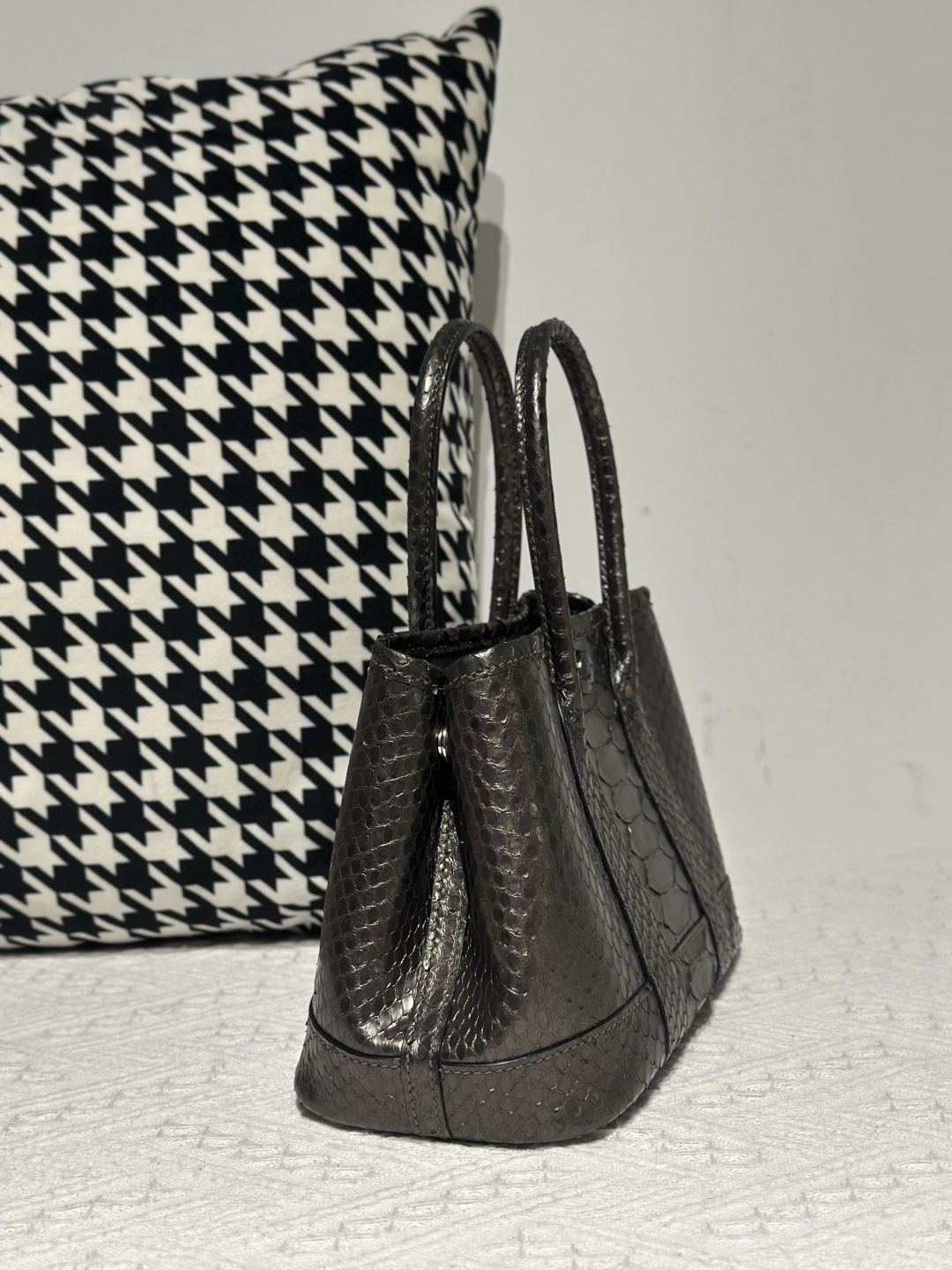 Crocodile Leather Belly Cut 23cm Antique Bronze Silver Hardware Garden Tote Bag WCB229 photo 5