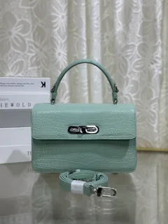Crocodile Leather Women's Belly Cut Mint Green Matte Metal Hardware Shoulder Bag WCB232 image 1