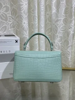 Crocodile Leather Women's Belly Cut Mint Green Matte Metal Hardware Shoulder Bag WCB232 image 3