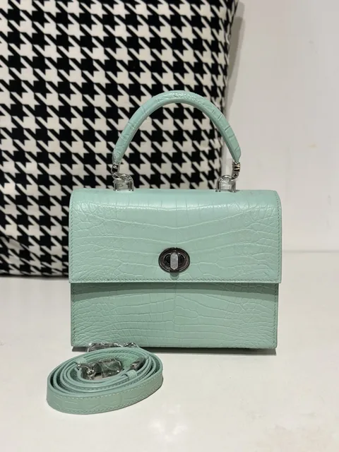 Crocodile Leather Women's Belly Cut Mint Green Matte Silver Hardware Shoulder Bag WCB233