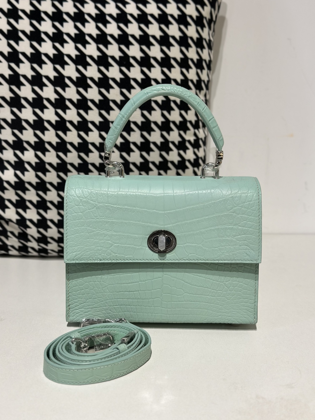 Crocodile Leather Women's Belly Cut Mint Green Matte Silver Hardware Shoulder Bag WCB233